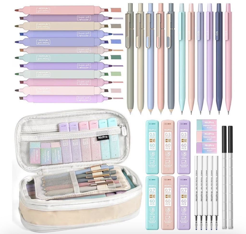 Nicpro lot de 50 pièces Fourniture scolaires avec trousse.