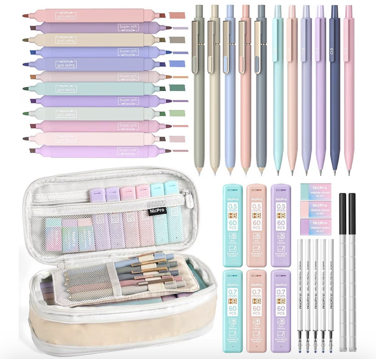 Nicpro lot de 50 pièces Fourniture scolaires avec trousse.
