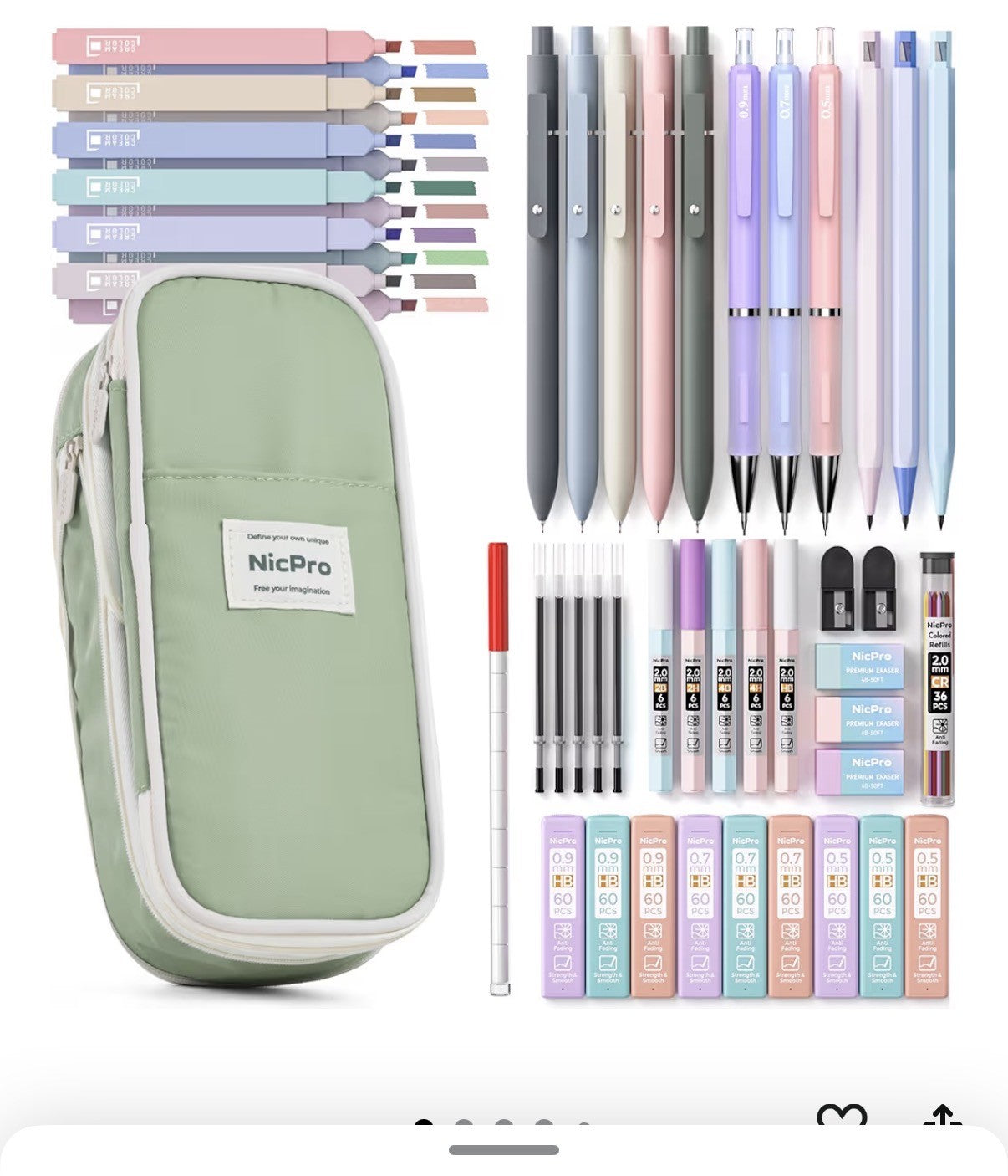 Nicpro lot de 50 pièces Fourniture scolaires avec trousse.